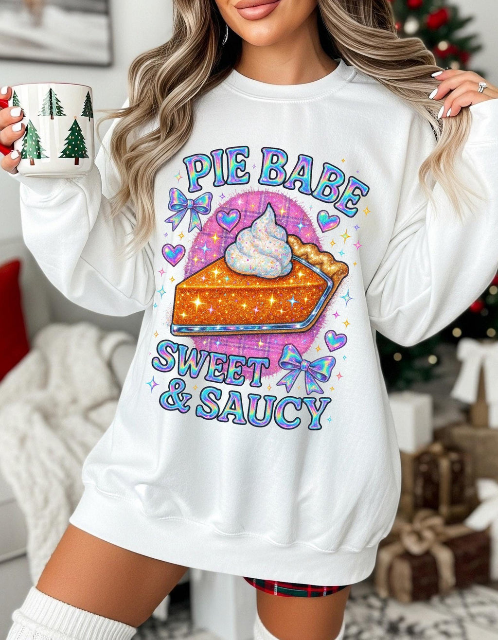 Y2K Holographic Pie Babe Sweatshirt - Retro 90s Jumper