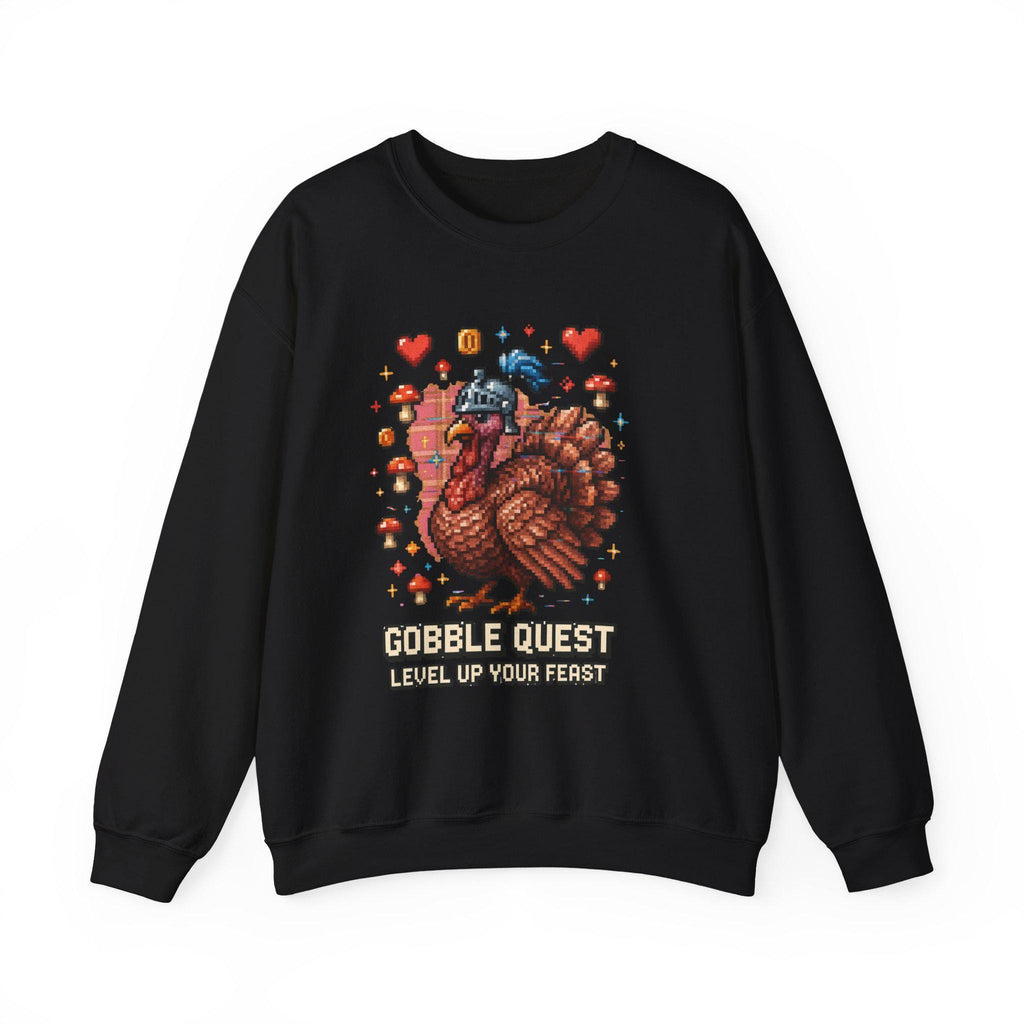 Gobble Quest Thanksgiving Gamer Sweatshirt: Retro Pixel Turkey Day Unisex Crewneck Hoodie Gift