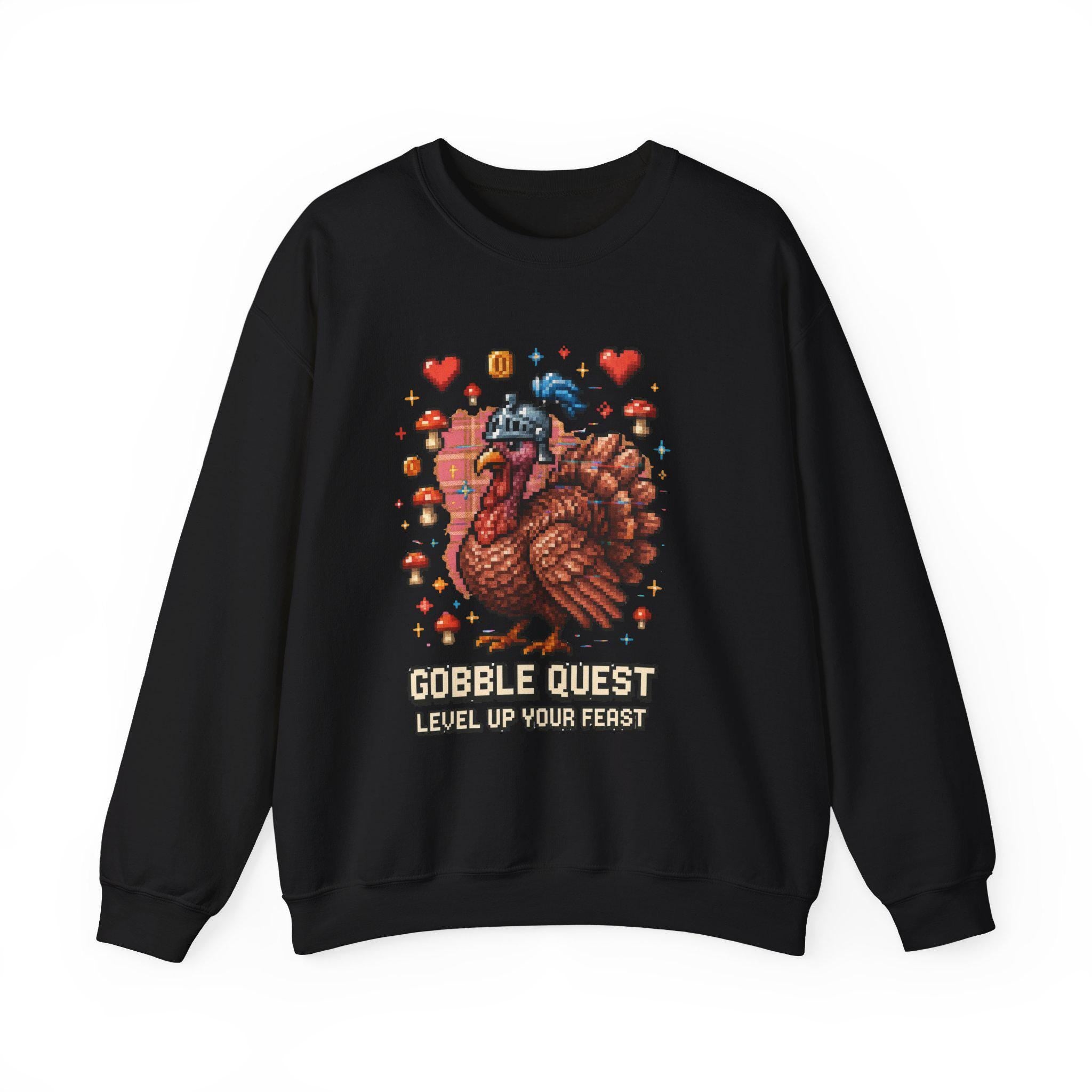 Gobble Quest Thanksgiving Gamer Sweatshirt: Retro Pixel Turkey Day Unisex Crewneck Hoodie Gift