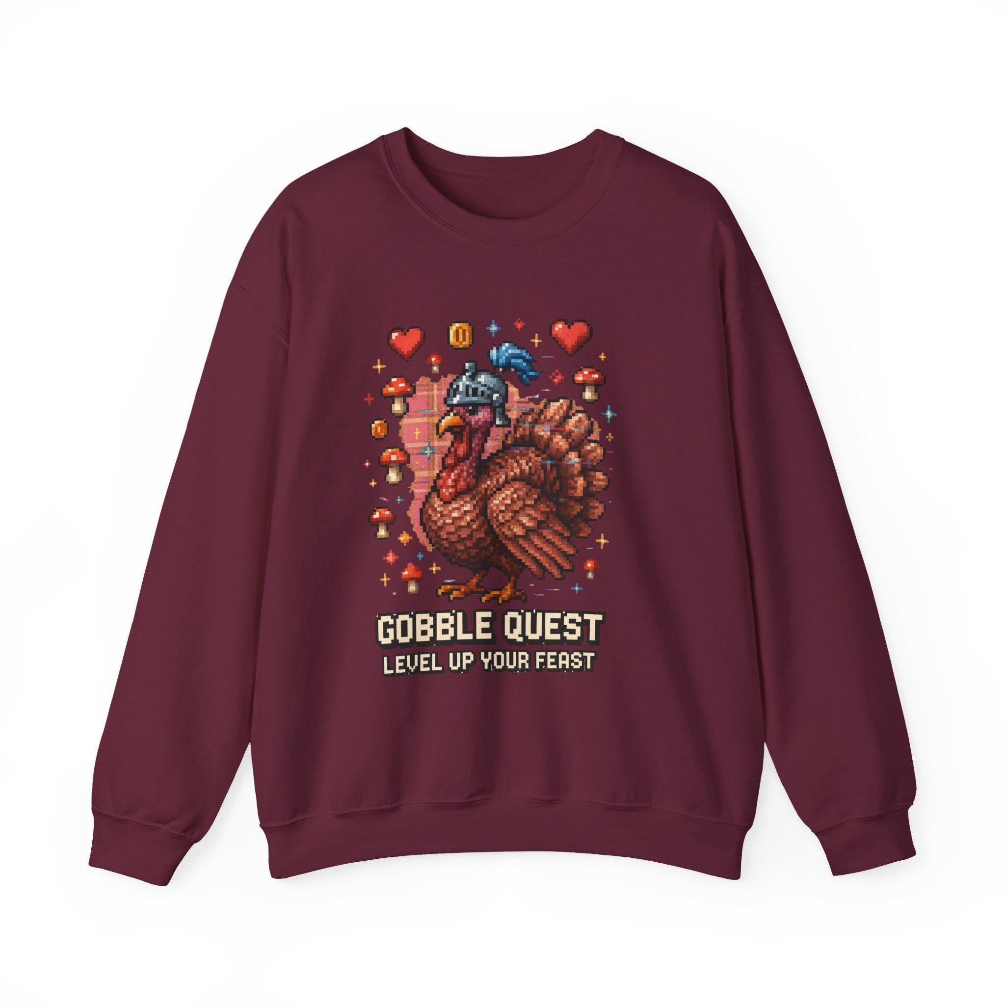 Gobble Quest Thanksgiving Gamer Sweatshirt: Retro Pixel Turkey Day Unisex Crewneck Hoodie Gift