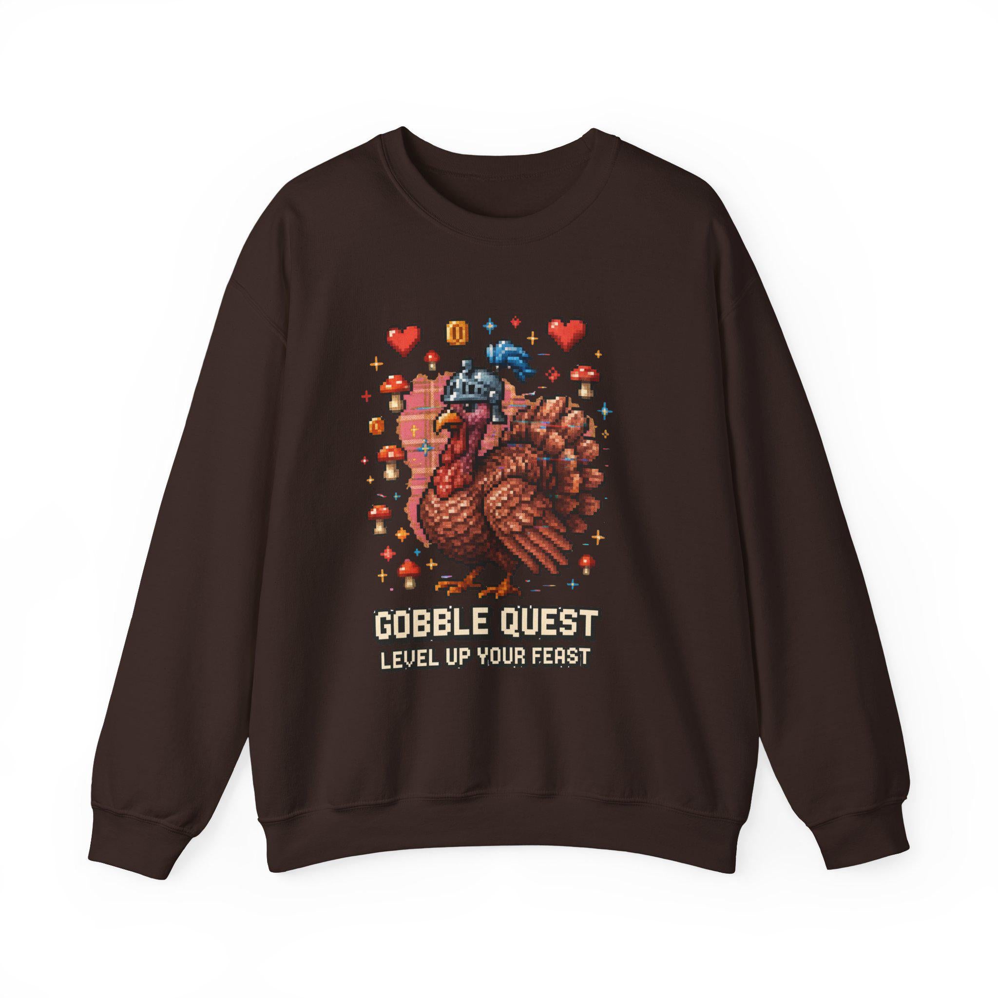 Gobble Quest Thanksgiving Gamer Sweatshirt: Retro Pixel Turkey Day Unisex Crewneck Hoodie Gift