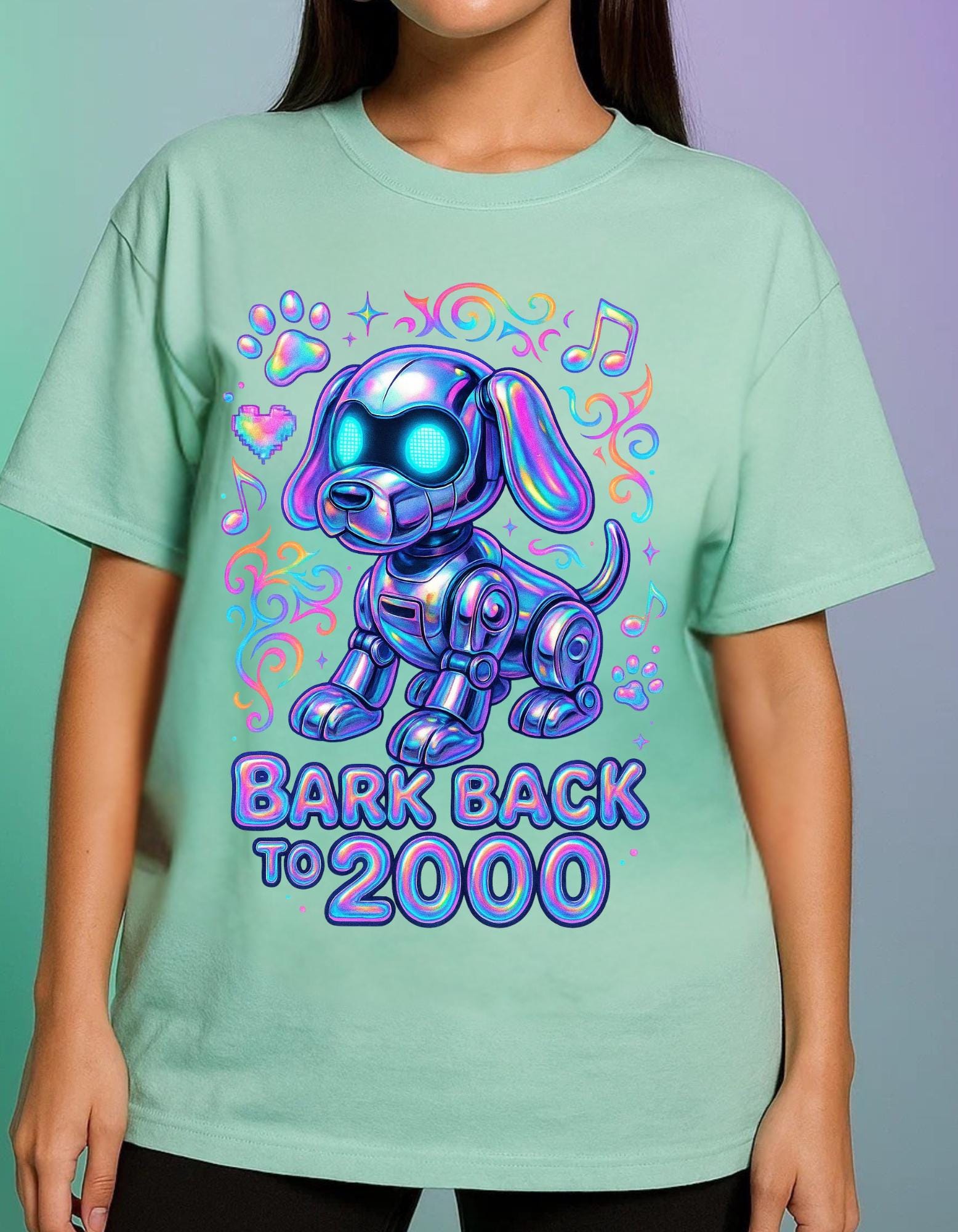 Y2K Inspired Robot Dog Graphic Tee - Nostalgic 2000s Tech Pet Lover Unisex Cotton Shirt