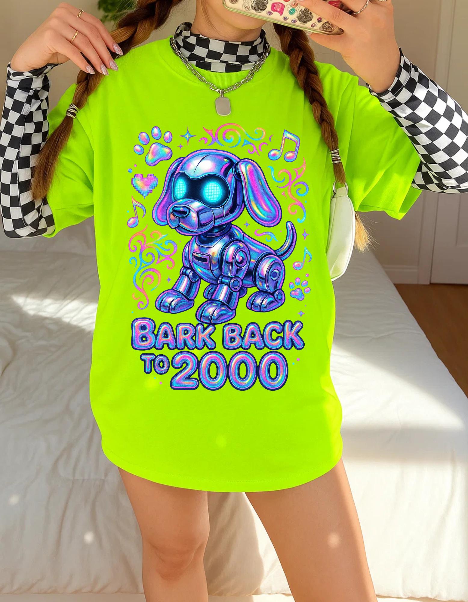 Retro Robot Dog Graphic Tee - 2000s Nostalgia Shirt Unisex Cotton Apparel Gift