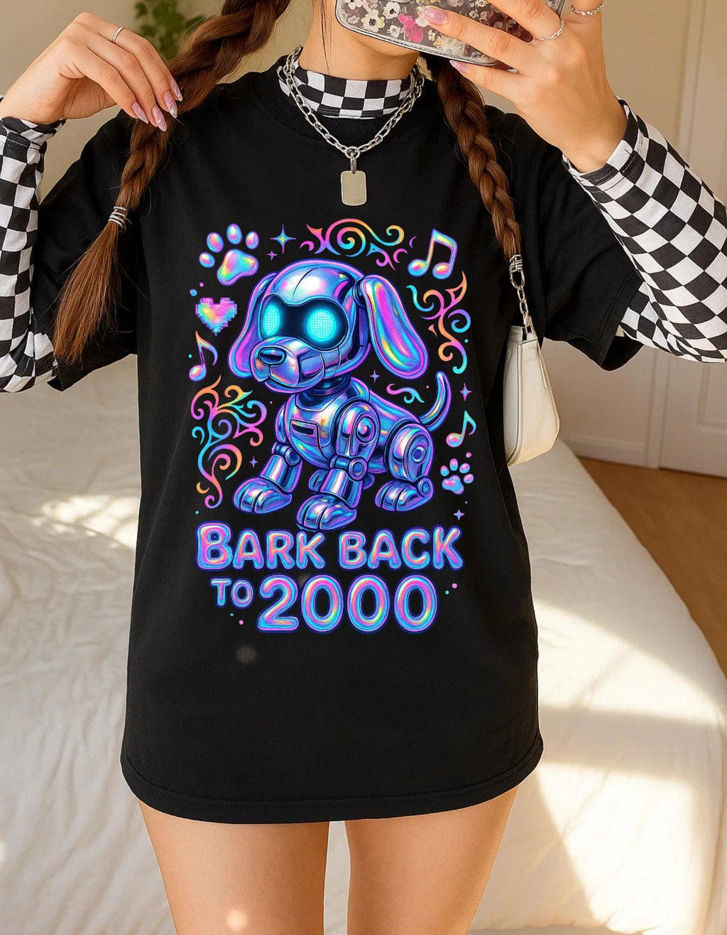 Y2K Inspired Robot Dog Graphic Tee - Nostalgic 2000s Tech Pet Lover Unisex Cotton Shirt