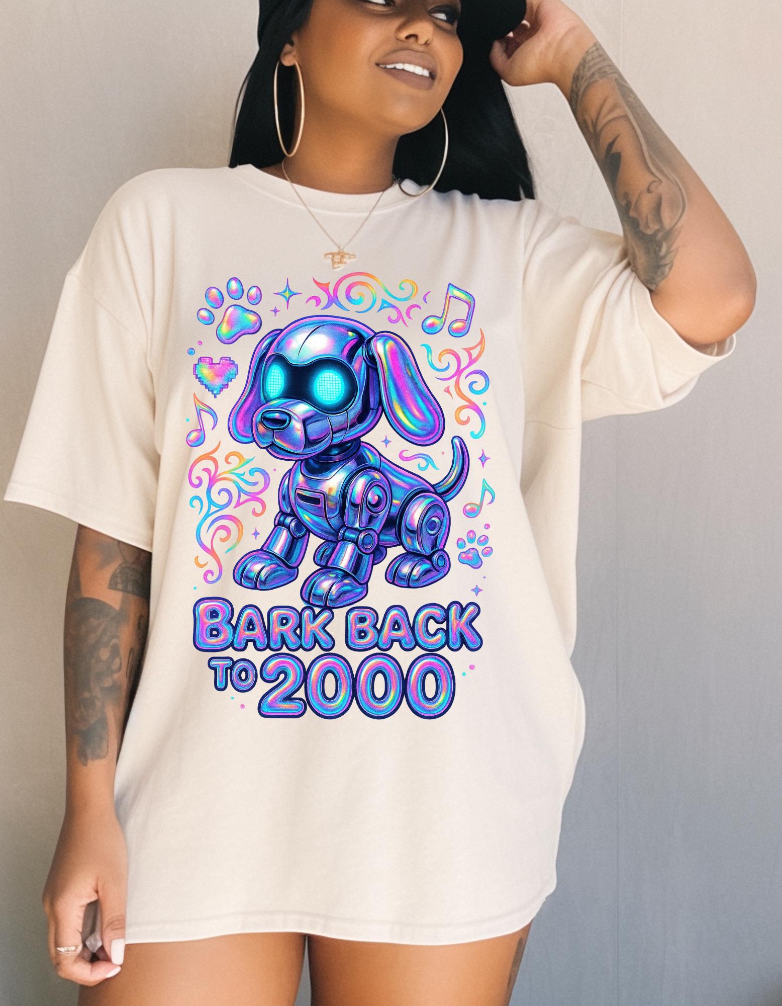 Retro Robot Dog Graphic Tee - 2000s Nostalgia Shirt Unisex Cotton Apparel Gift