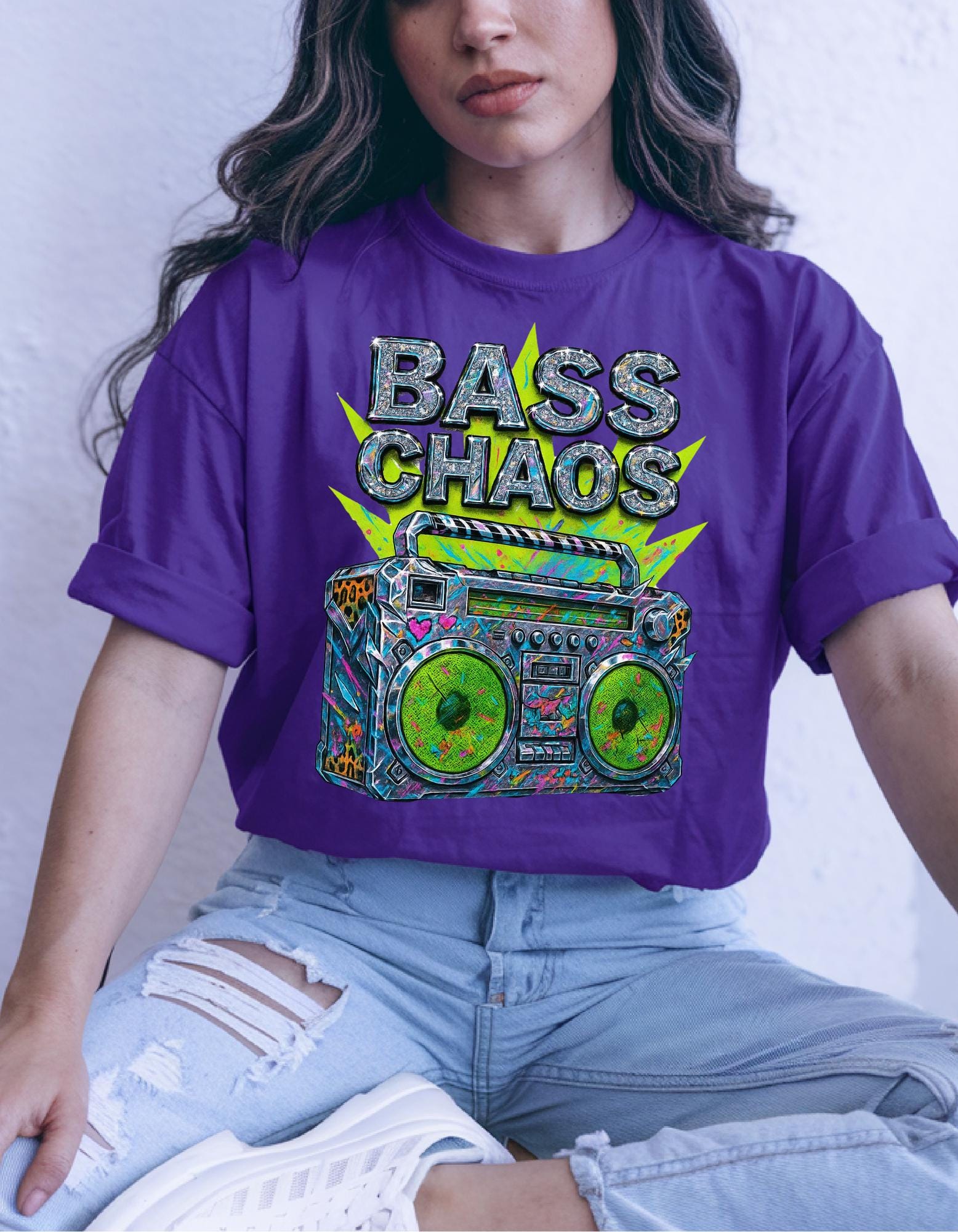 Vibrant Neon Speaker Graphic Tee: Y2K Retro Festival Shirt for Music Lovers & Hipsters
