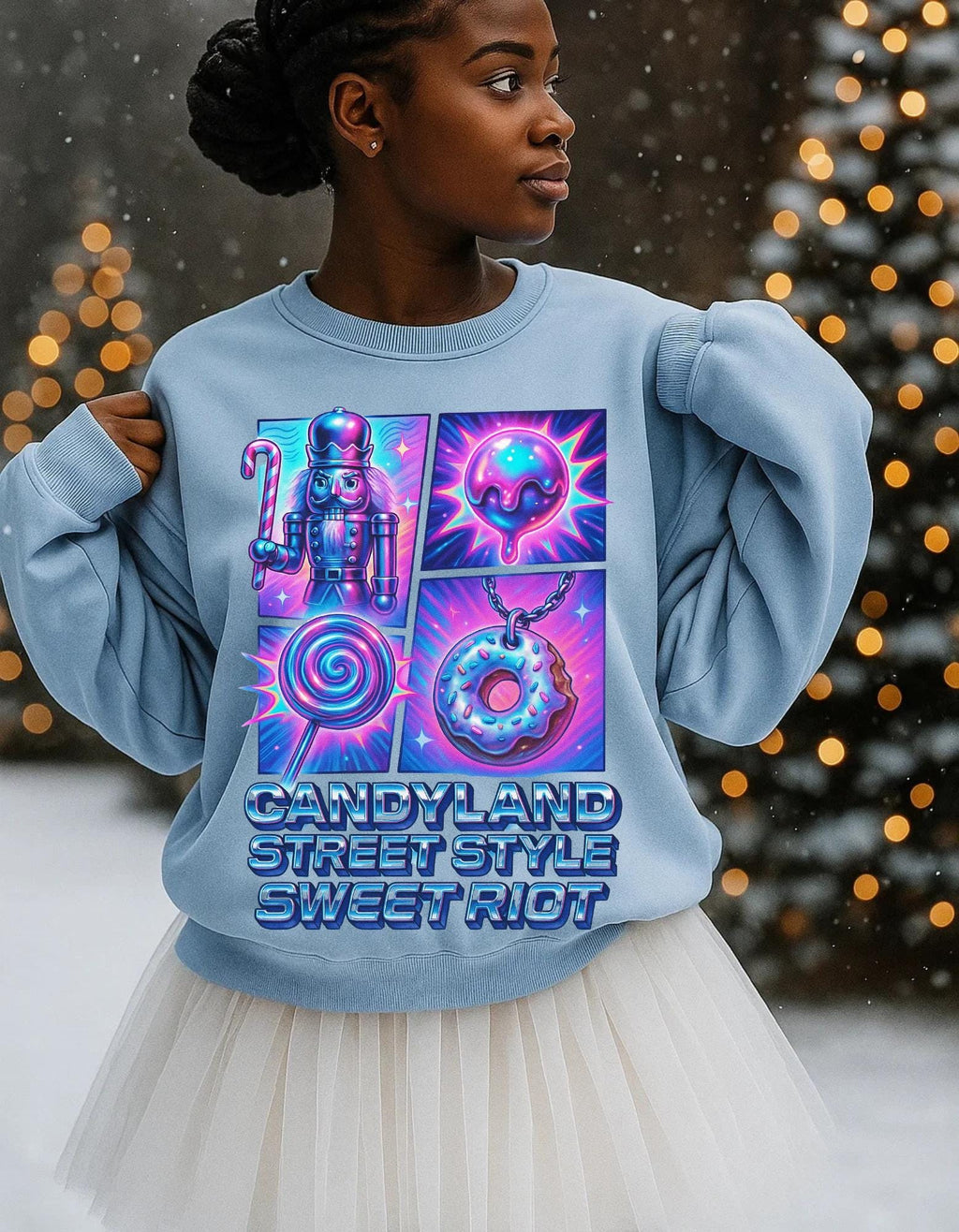 Candyland-Inspired Cozy Crewneck | Unisex Graphic Sweatshirt | Quirky Sweet Fashion Gift