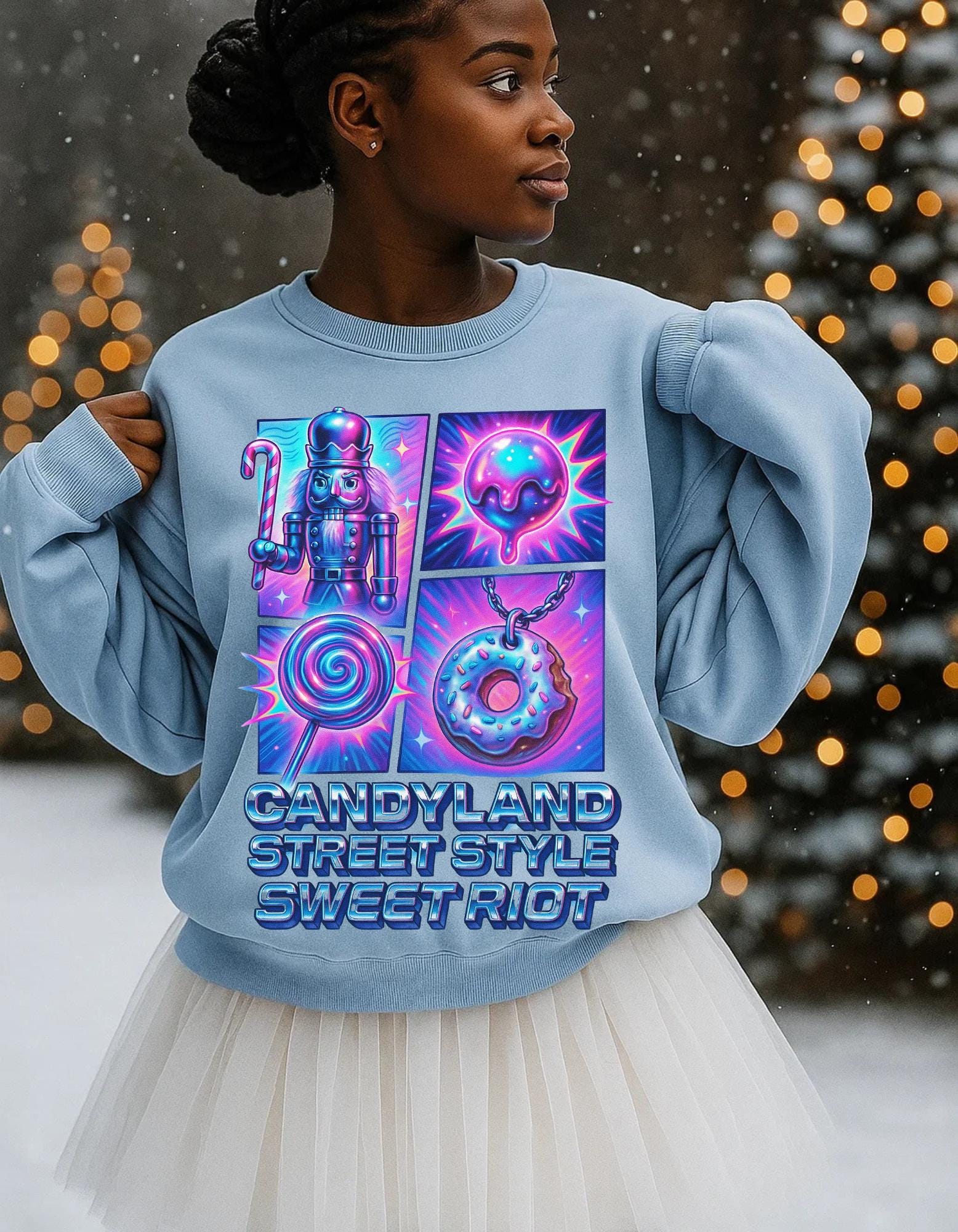 Candyland-Inspired Cozy Crewneck | Unisex Graphic Sweatshirt | Quirky Sweet Fashion Gift
