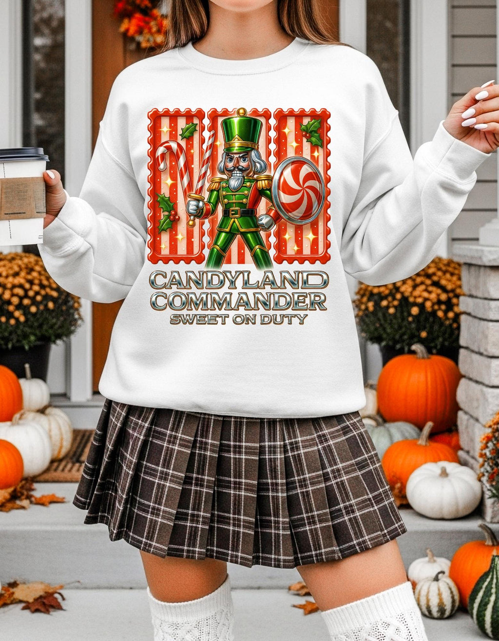 Festive Nutcracker Candyland Commander Sweatshirt: Y2K Chrome Holiday Crewneck Jumper for Christmas
