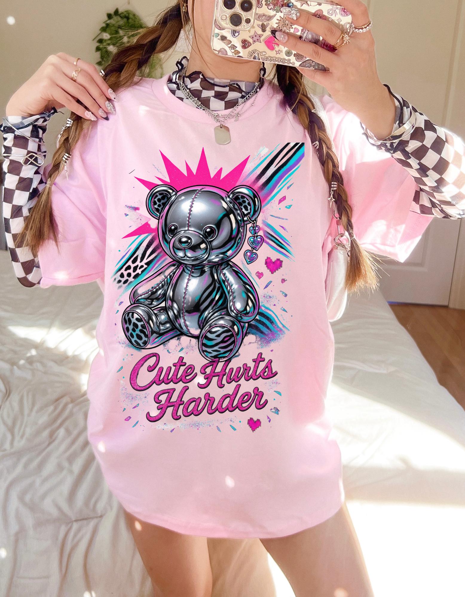 Y2K Chrome Bear Graphic Tee: Unisex Kawaii retro Fashion Heavy Cotton T-Shirt