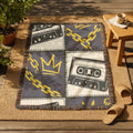Y2K Street Style Woven Blanket: Retro Chains & Cassette Design - Cozy Urban Decor Throw