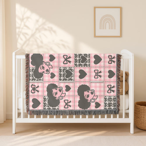Black Girl Magic Woven Blanket: Pink Checkerboard Cotton Throw