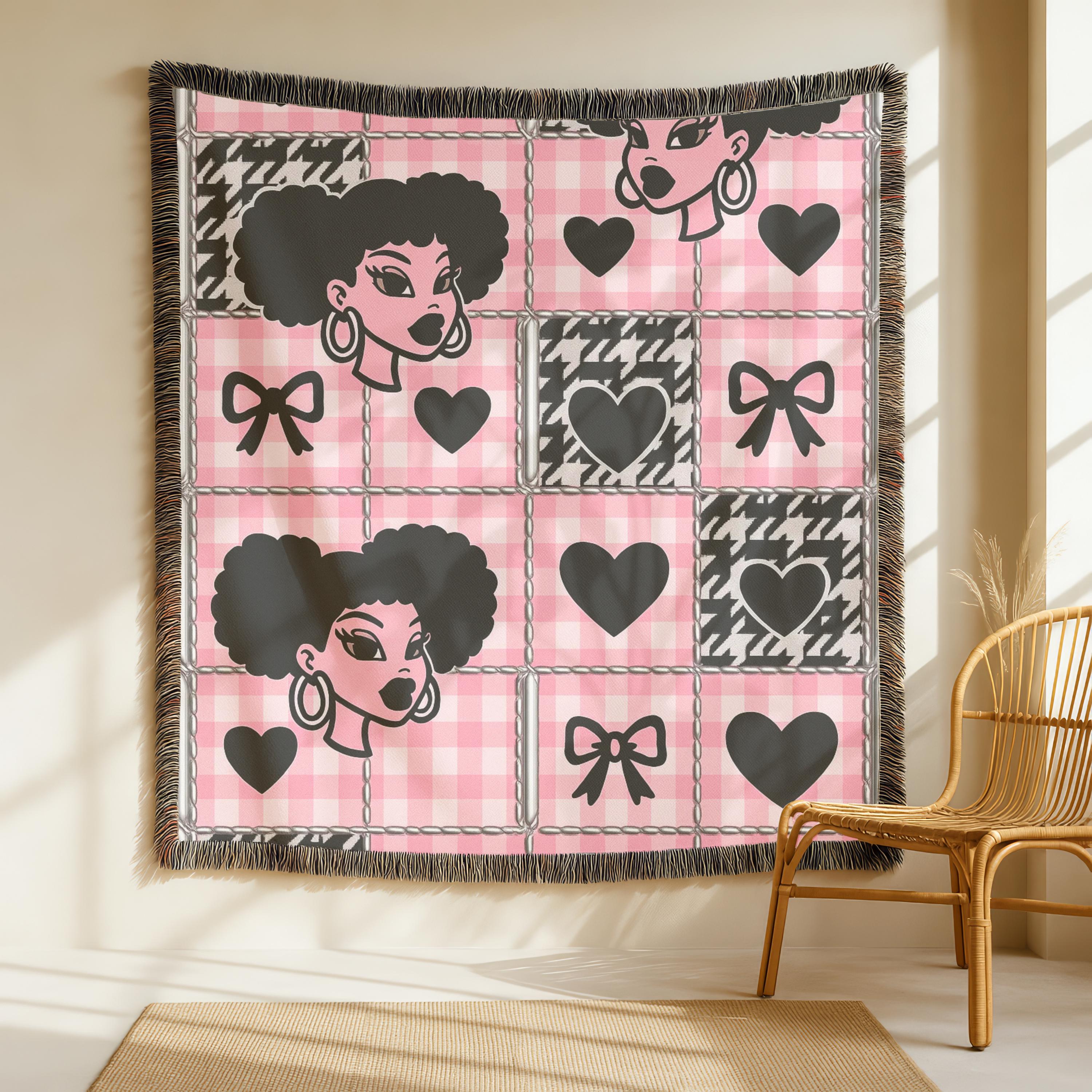 Black Girl Magic Woven Blanket: Pink Checkerboard Cotton Throw