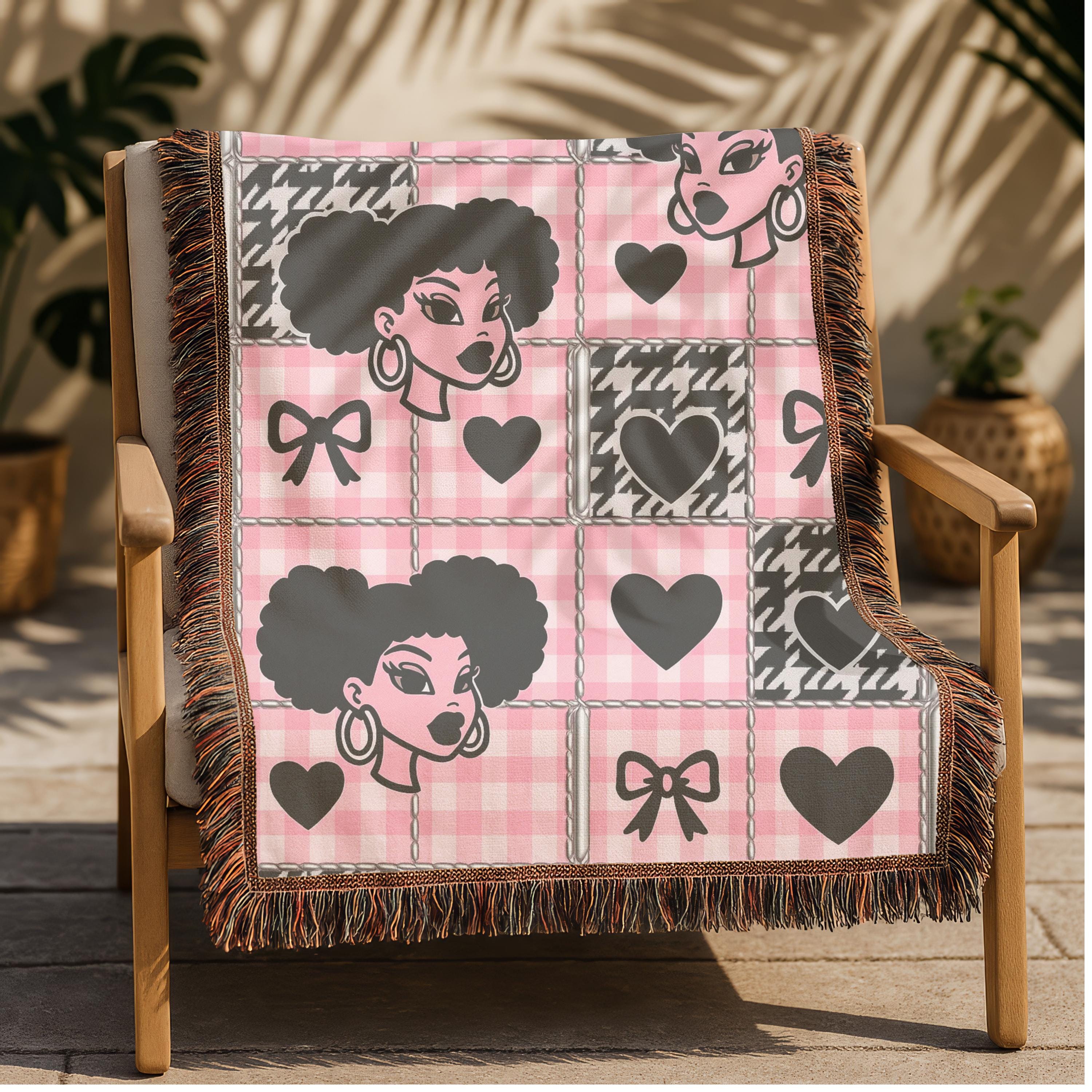 Black Girl Magic Woven Blanket: Pink Checkerboard Cotton Throw