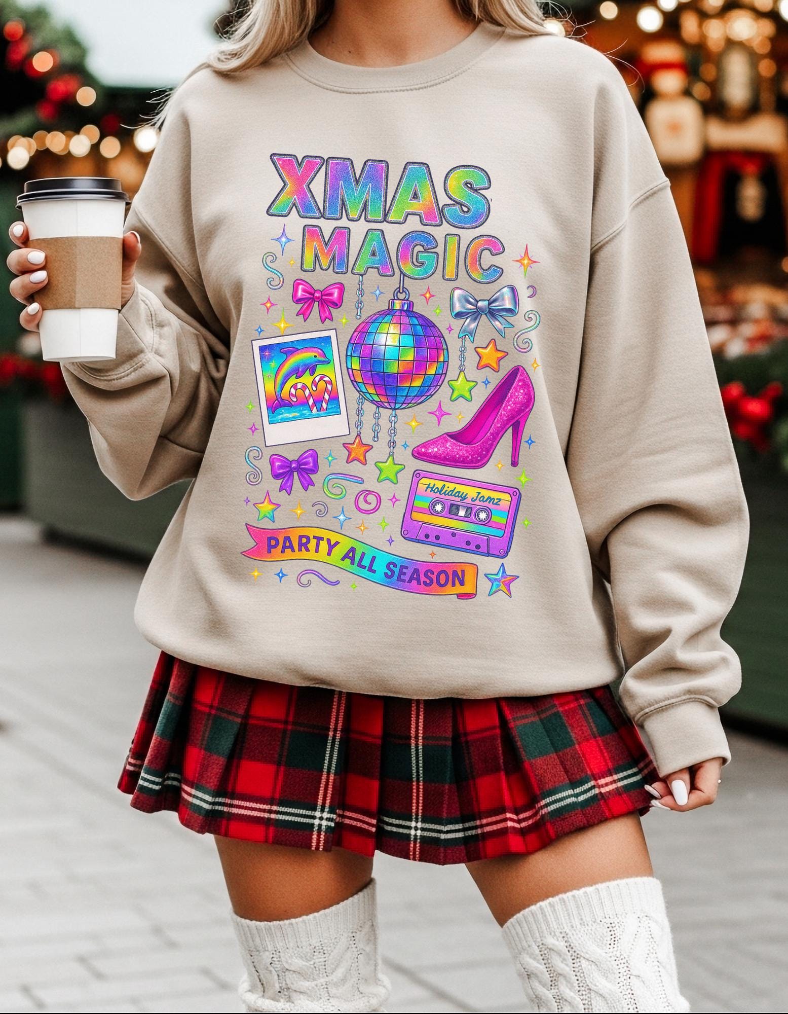 Festive Holiday Magic Crewneck: Vibrant Xmas Party Sweatshirt for Cozy Casual Winter Wear