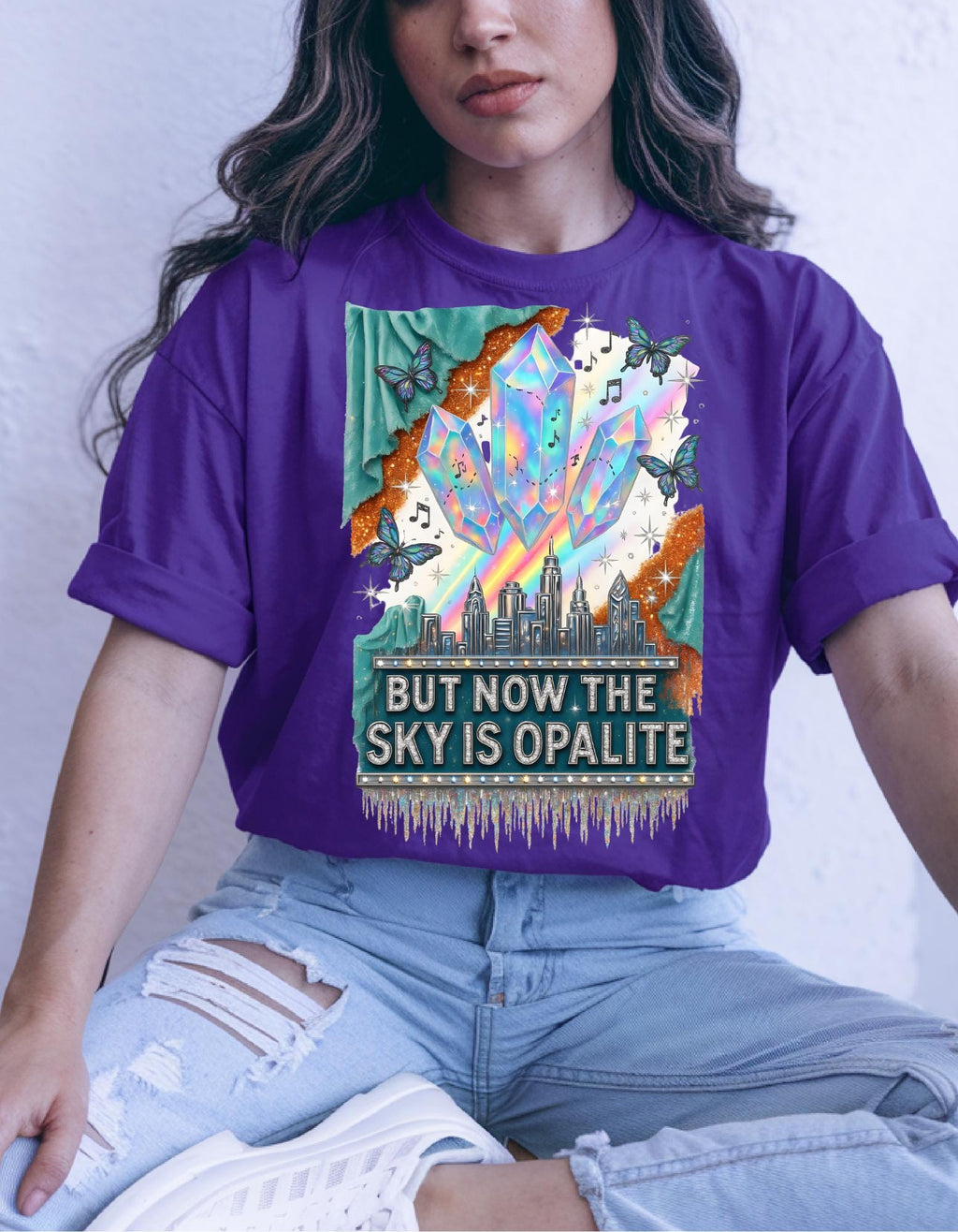 Ethereal Opal Glow Graphic Tee - Shimmering Pastel Crystal-Inspired Design for Trendsetters