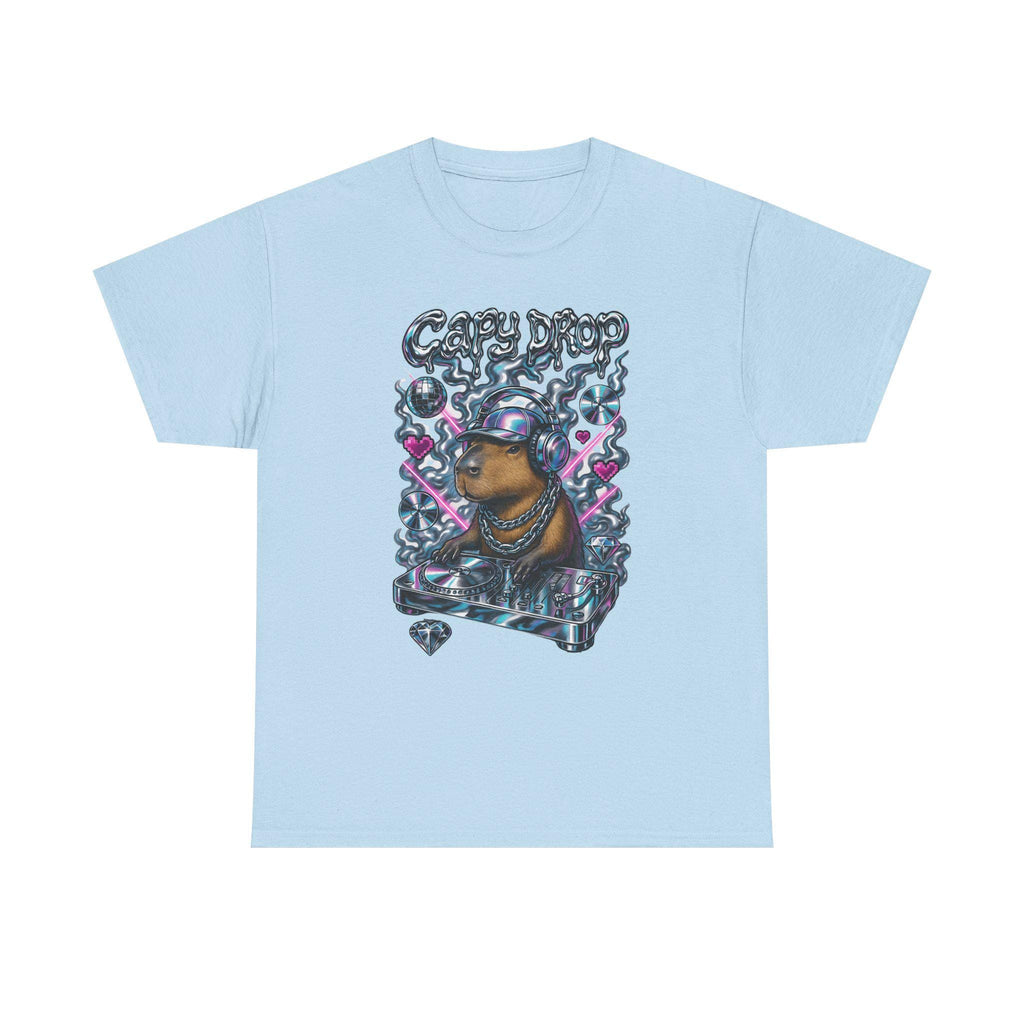 Y2K Capybara DJ Heavy Cotton Tee - Retro Graphic T-Shirt