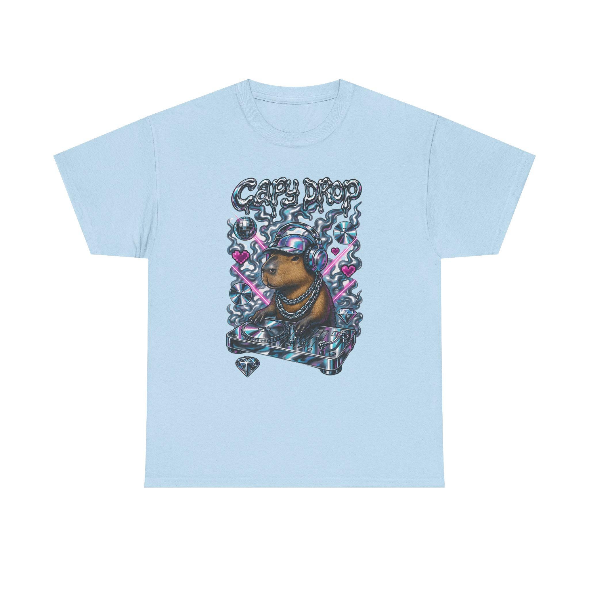 Y2K Capybara DJ Heavy Cotton Tee - Retro Graphic T-Shirt