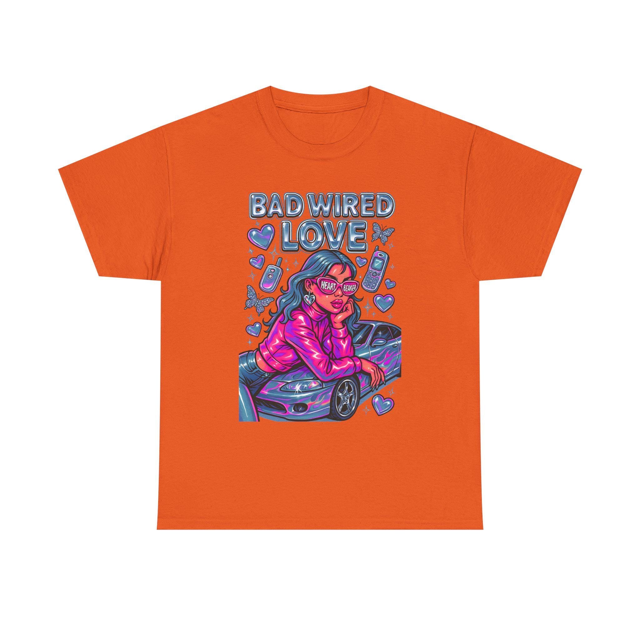 Y2K Chrome Graphic Tee: Bad Wired Heartbreaker, Race Car Chick Shirt