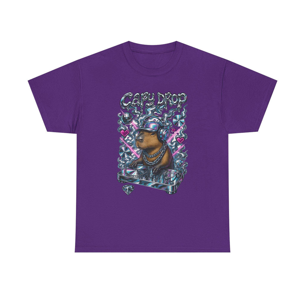 Y2K Capybara DJ Heavy Cotton Tee - Retro Graphic T-Shirt