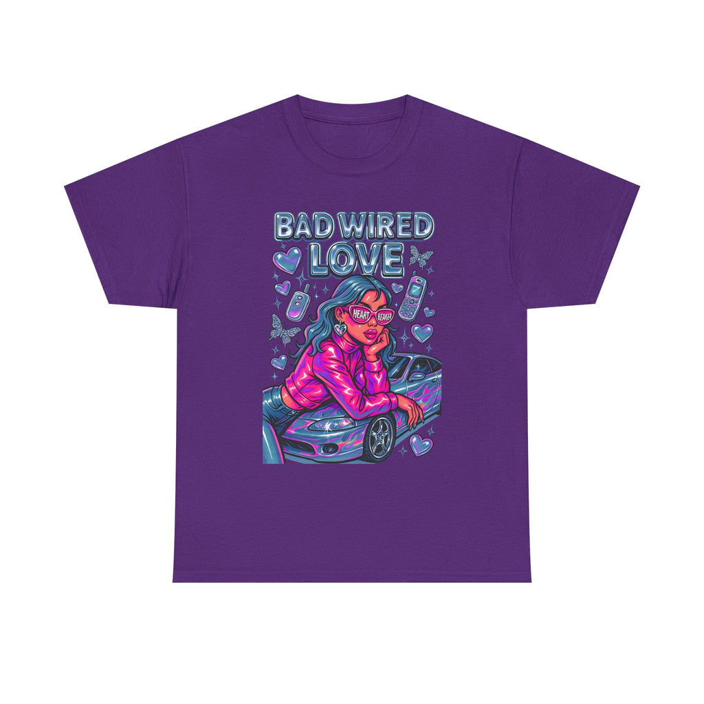 Y2K Chrome Graphic Tee: Bad Wired Heartbreaker, Race Car Chick Shirt