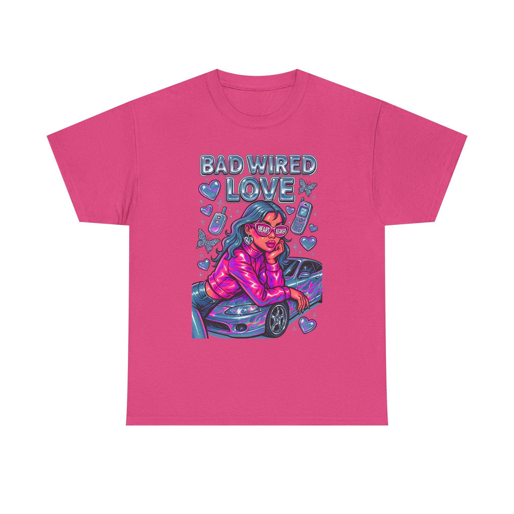 Y2K Chrome Graphic Tee: Bad Wired Heartbreaker, Race Car Chick Shirt