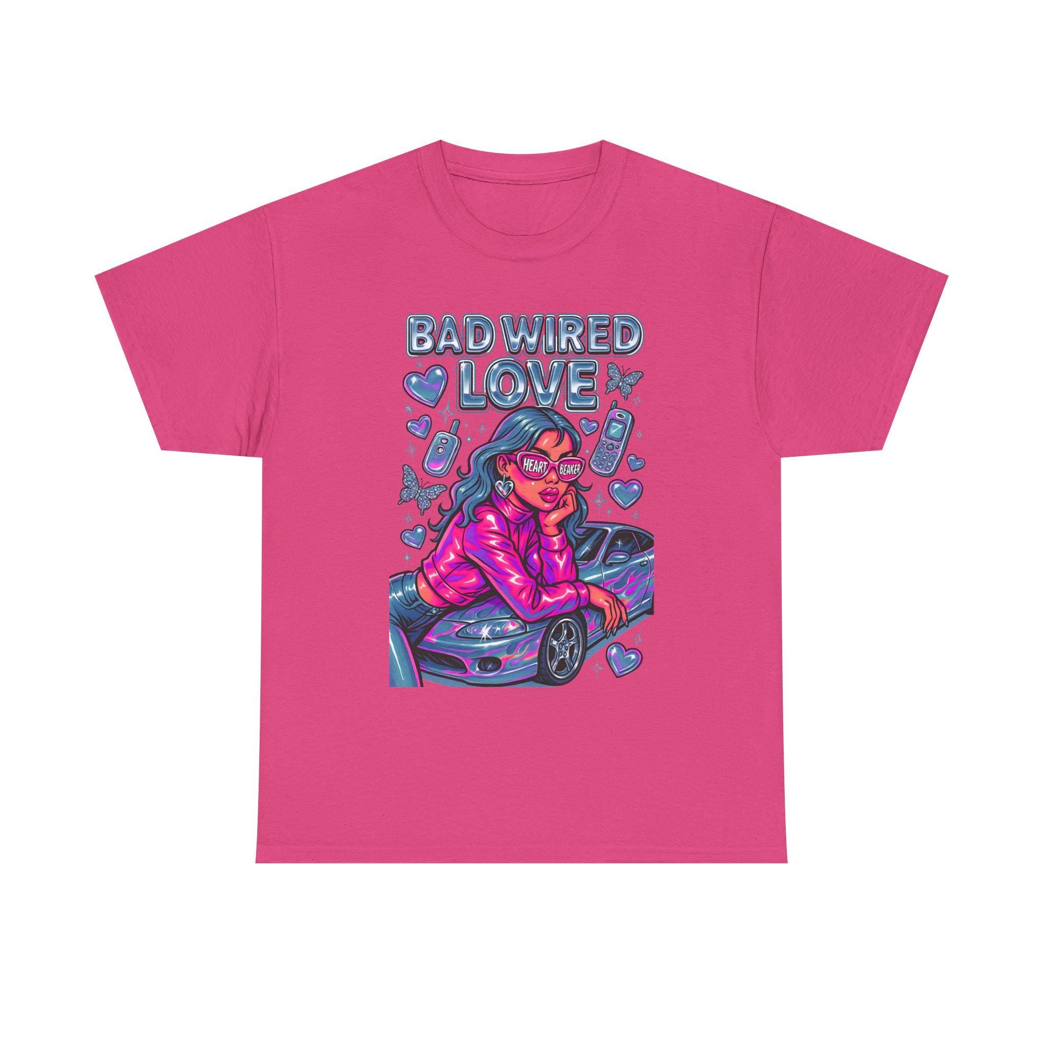 Y2K Chrome Graphic Tee: Bad Wired Heartbreaker, Race Car Chick Shirt