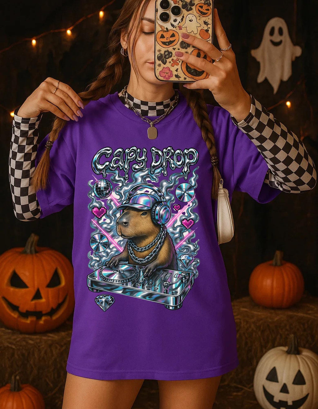 Y2K Capybara DJ Heavy Cotton Tee - Retro Graphic T-Shirt