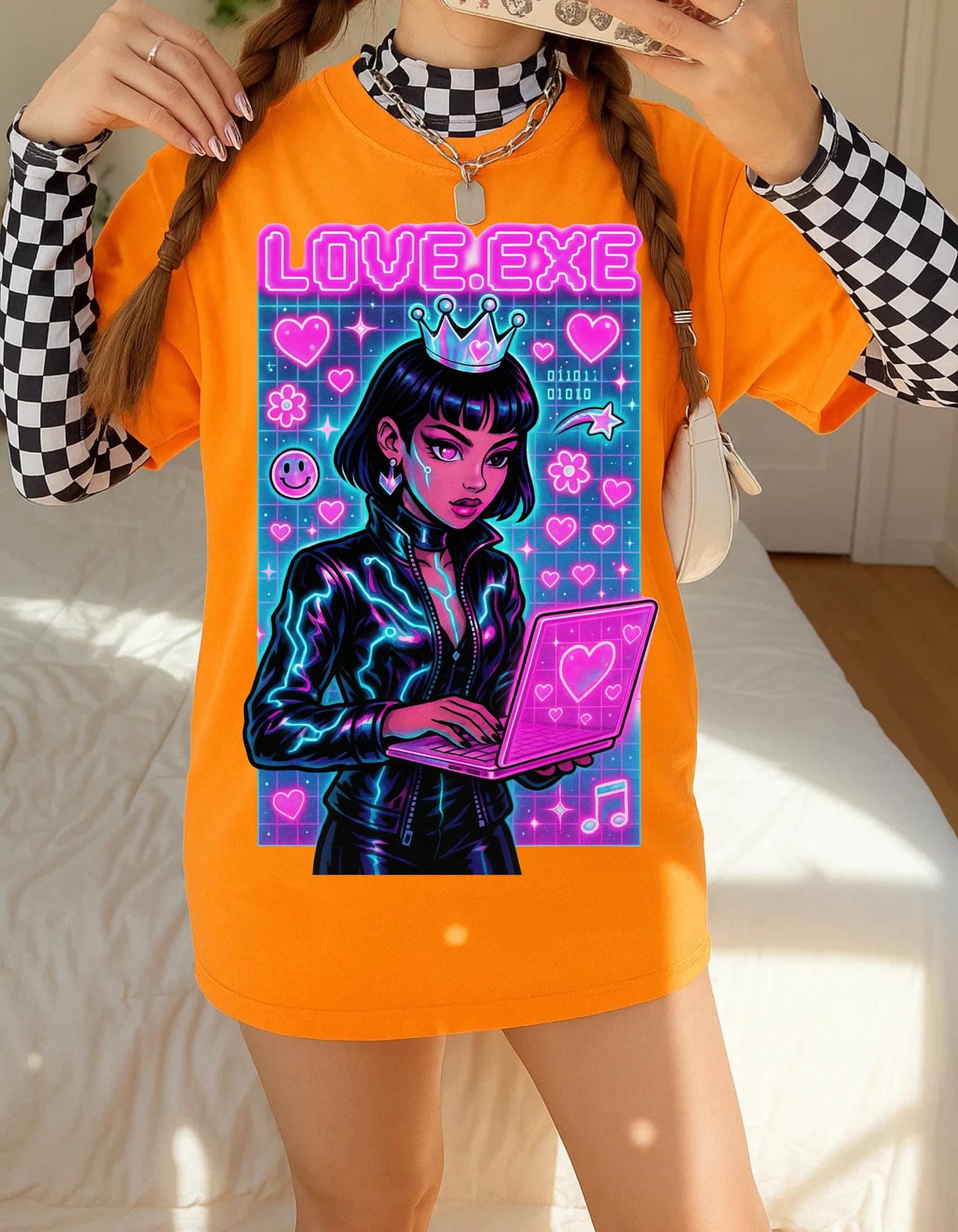 Y2K Cyber Love Exe Graphic Tee - Hacker Girl Retro T-Shirt