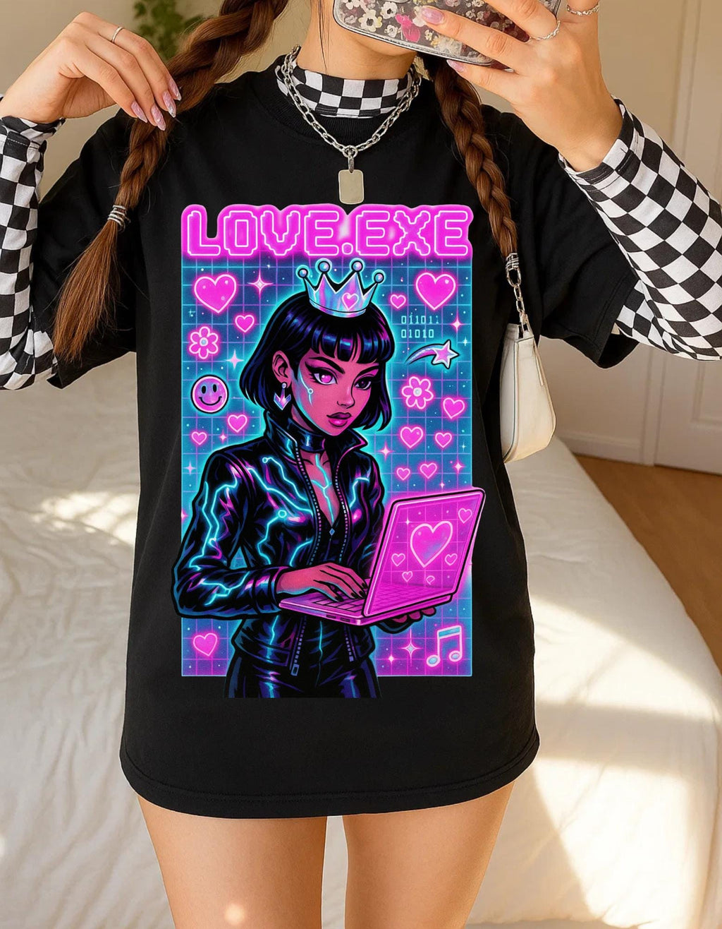 Y2K Cyber Love Exe Graphic Tee - Hacker Girl Retro T-Shirt