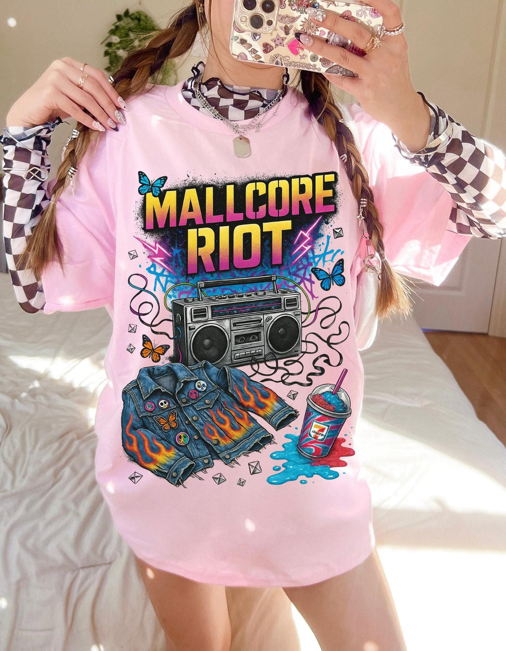 Mallcore Riot Graphic Tee: 90s Grunge Skater Style Alternative Streetwear Fashion
