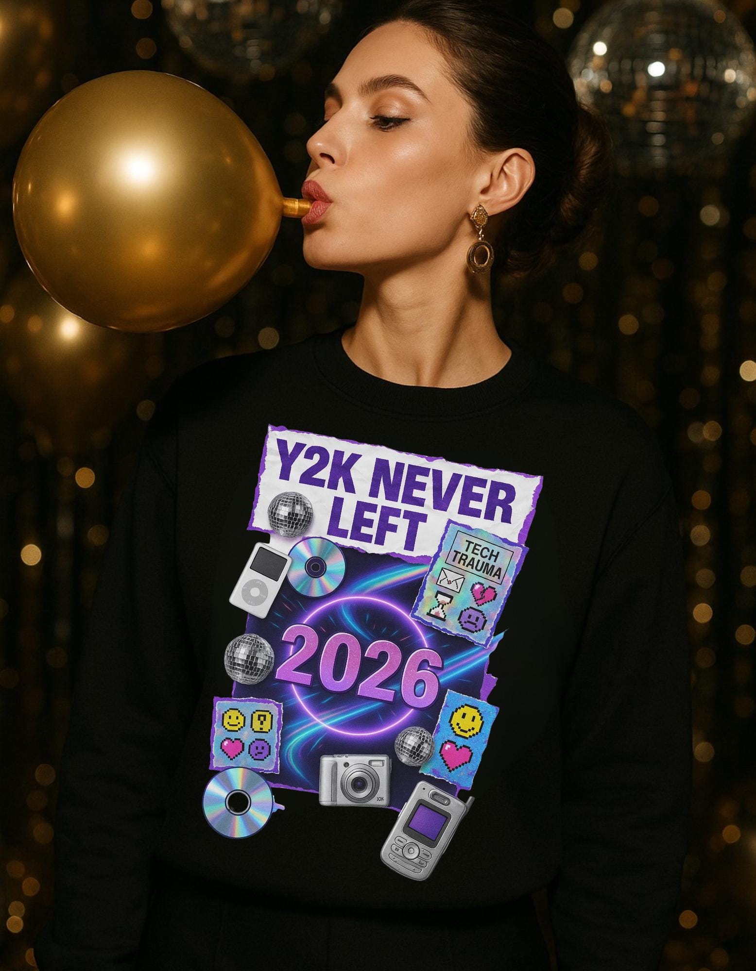 Y2K New Years Sweatshirt: Unisex Vintage Crewneck Pullover