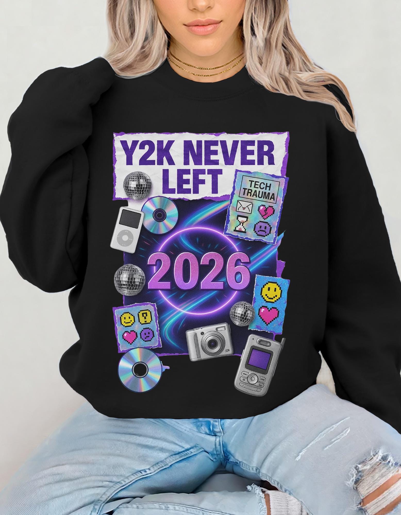 Y2K New Years Sweatshirt: Unisex Vintage Crewneck Pullover