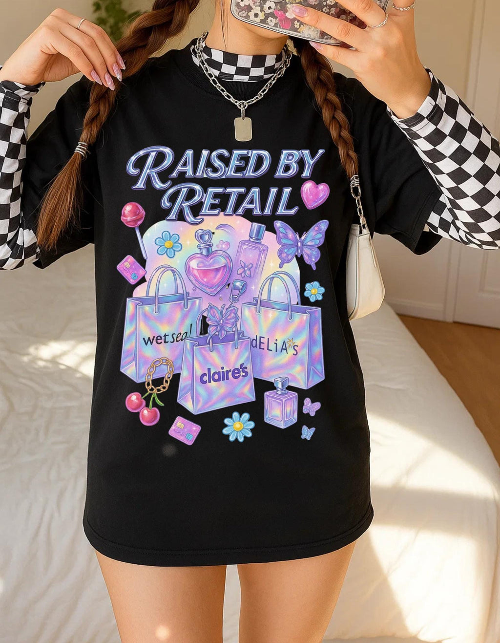 Raised by Retail Graphic Tee | Y2K Nostalgia Shirt | Mall Babe Era T-Shirt