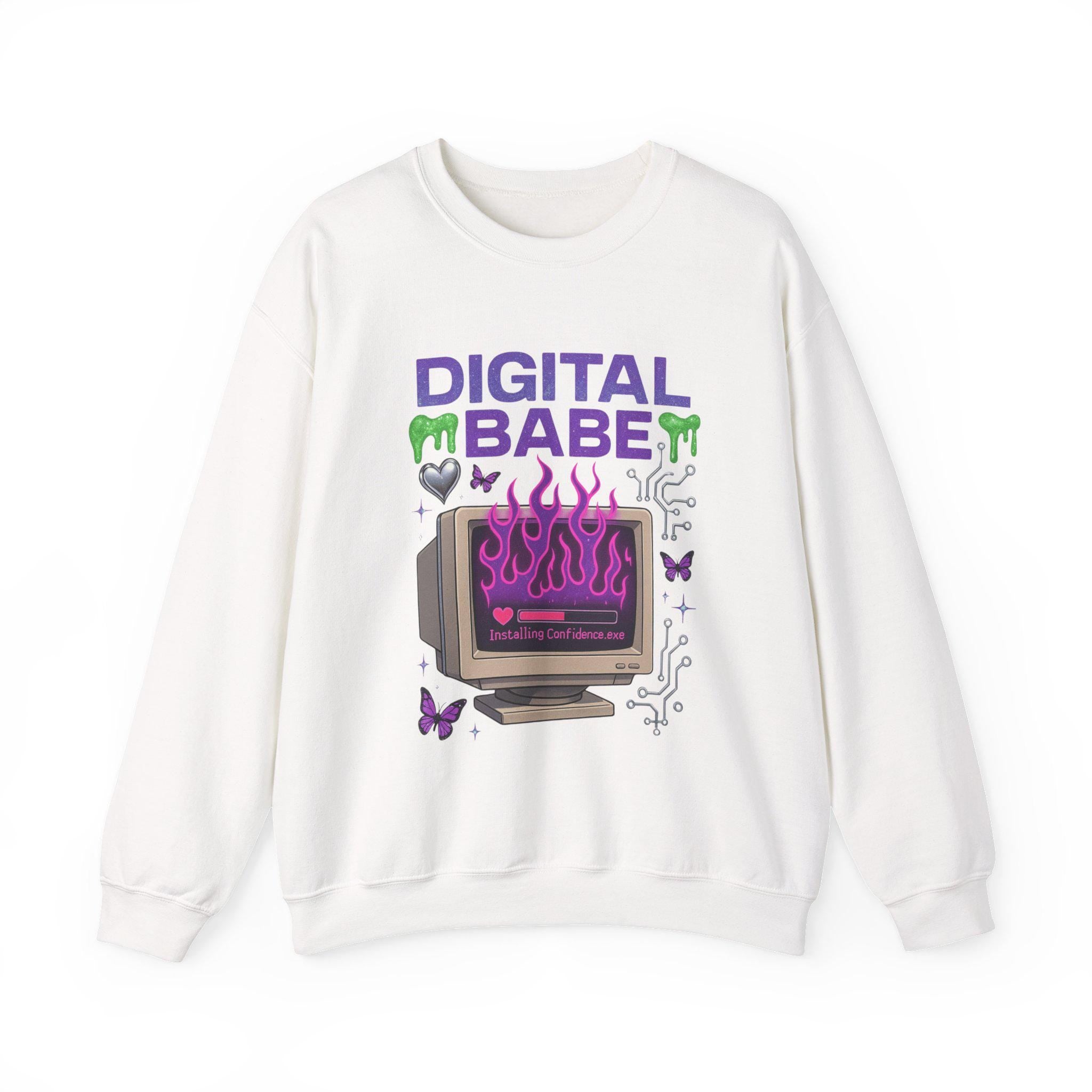 Y2K Cyber Girl Sweatshirt | Retro Computer Graphic Crewneck