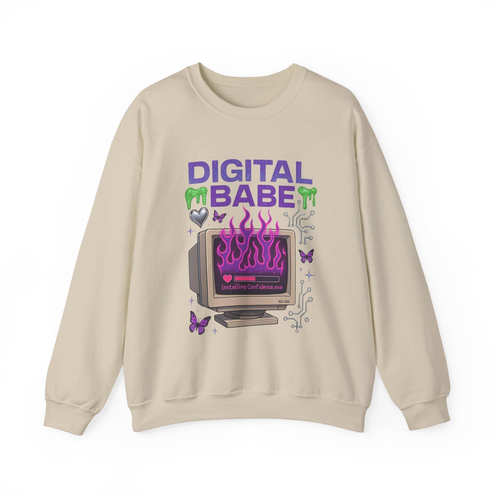 Y2K Cyber Girl Sweatshirt | Retro Computer Graphic Crewneck