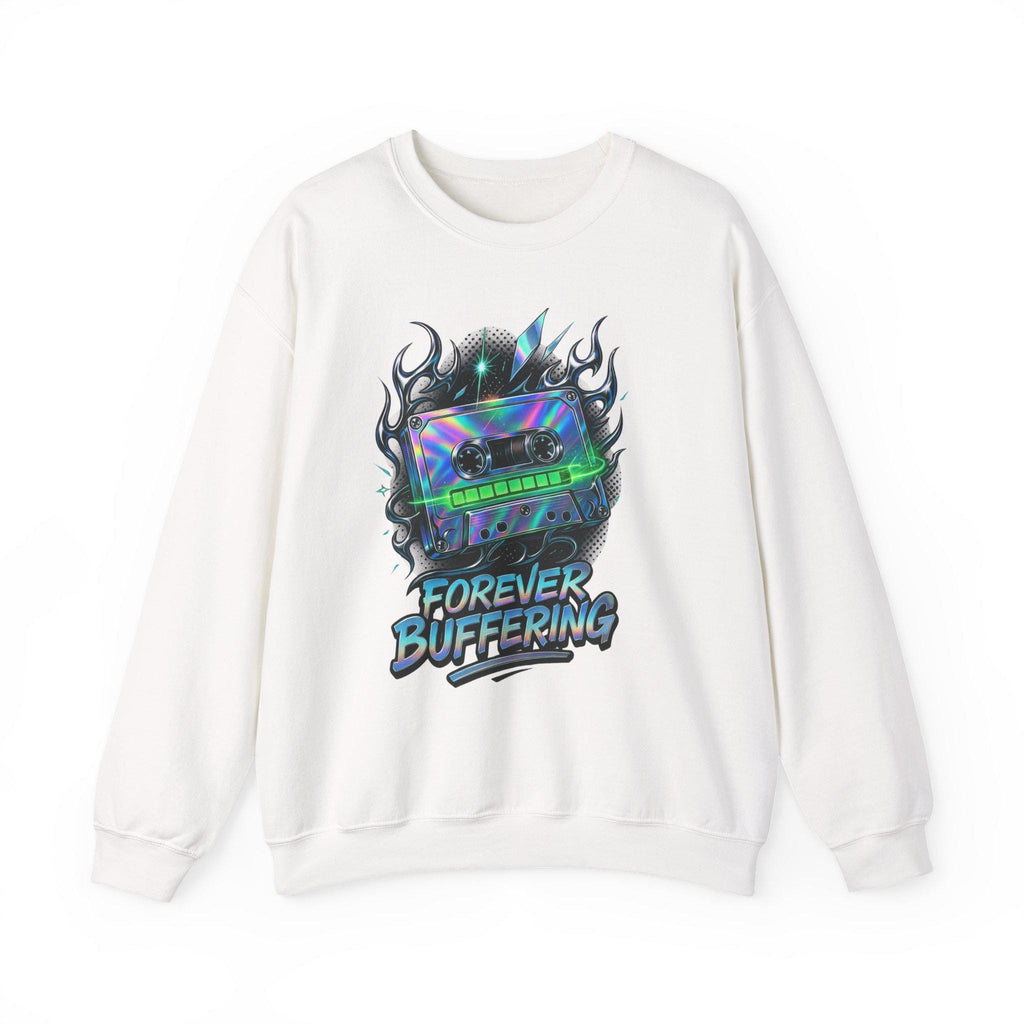 Y2K Mixed Tape Crewneck: Retro 90s 'Forever Buffering' Nostalgic Tech Fashion Sweatshirt