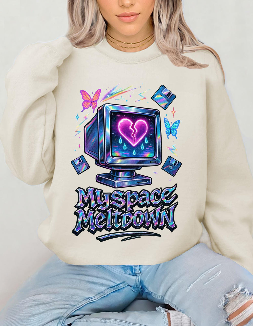 Vintage '90s Myspace Meltdown Sweatshirt: Retro Tech Geek Pullover
