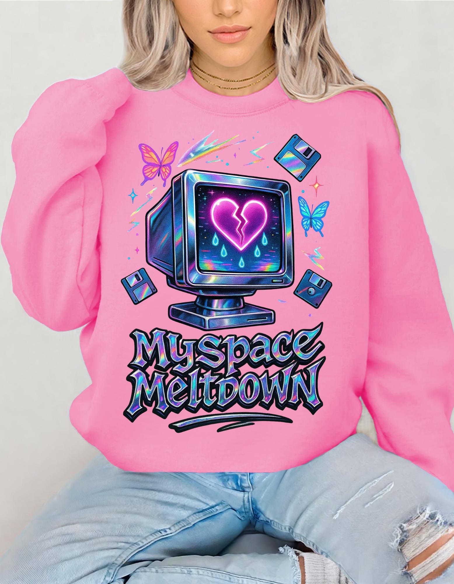 Vintage '90s Myspace Meltdown Sweatshirt: Retro Tech Geek Pullover