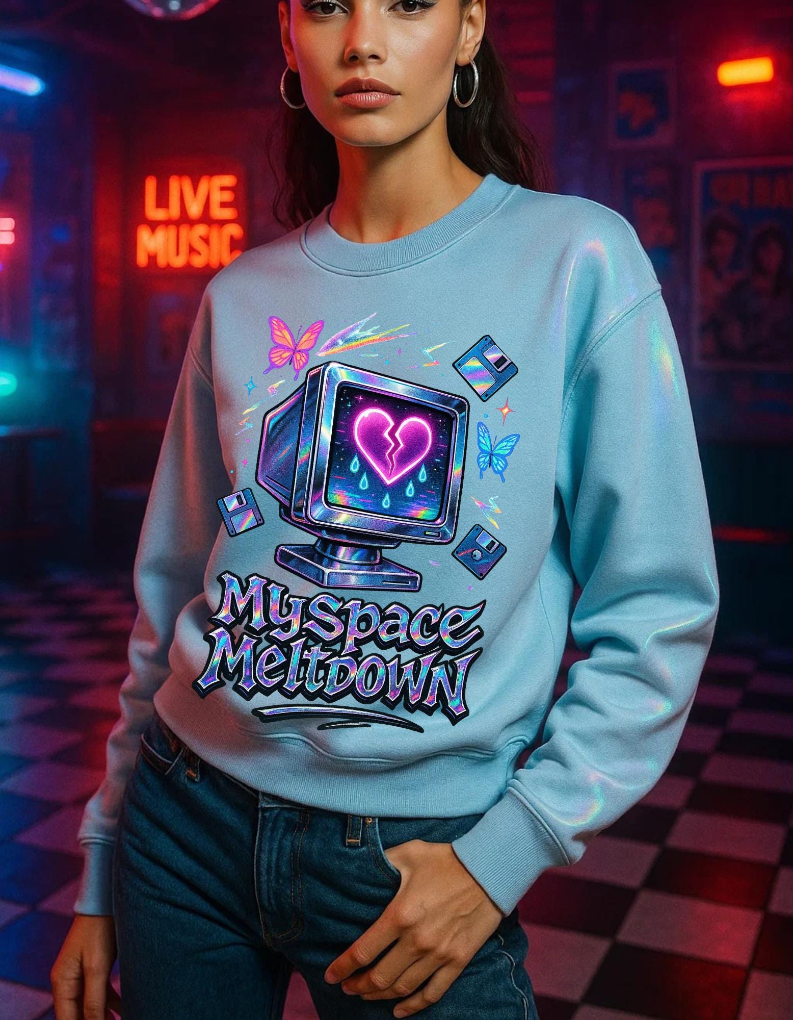 Vintage '90s Myspace Meltdown Sweatshirt: Retro Tech Geek Pullover