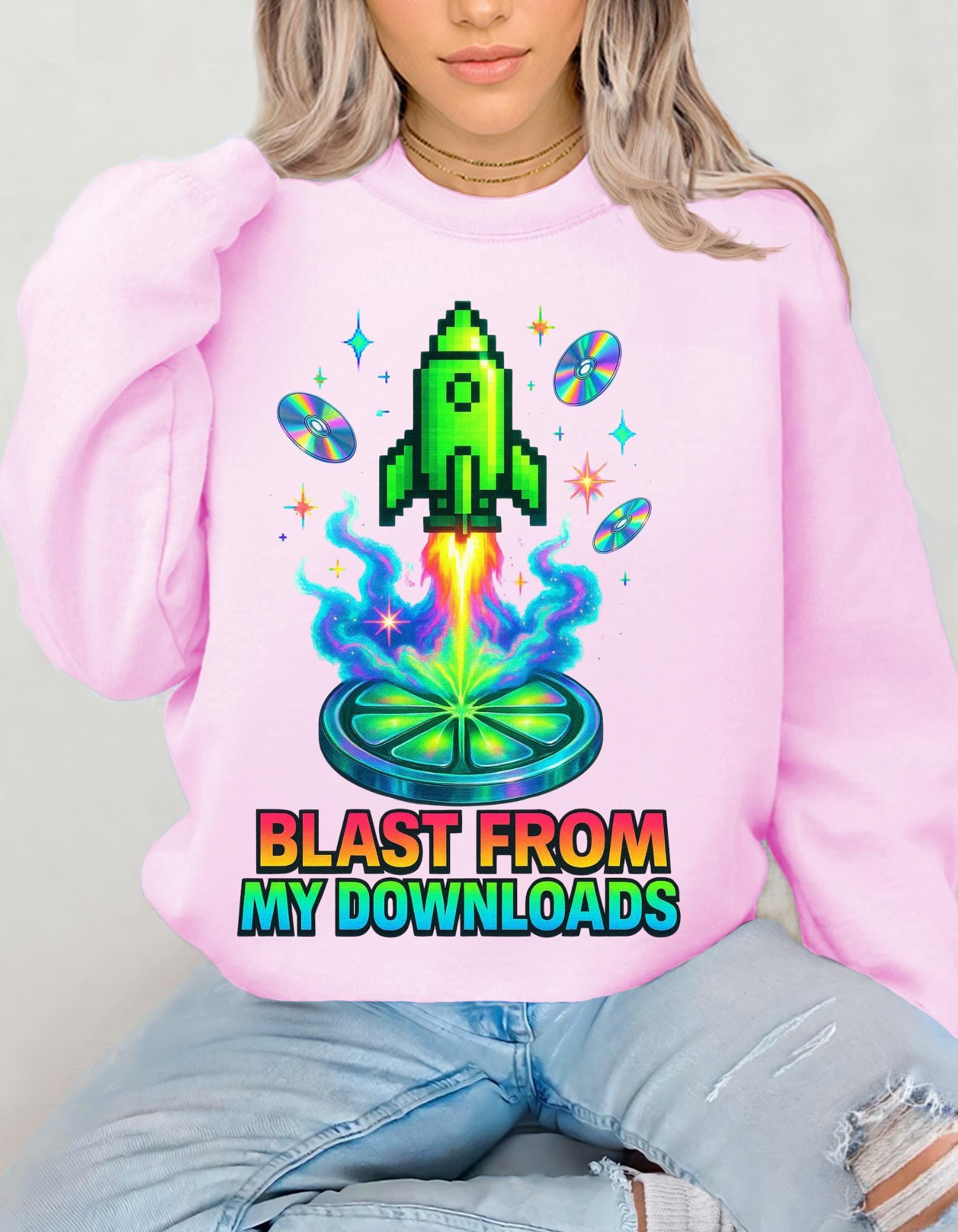 90s Rocket Graphic Sweatshirt: Retro Music Lover Pullover