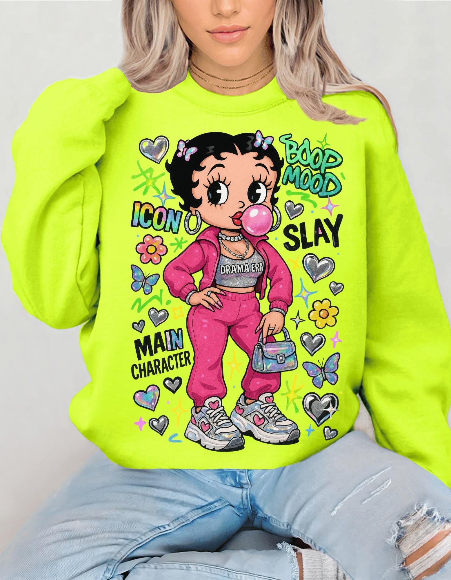 Trendy Crewneck Sweatshirt: Bold Character Design, Unisex Heavy Blend