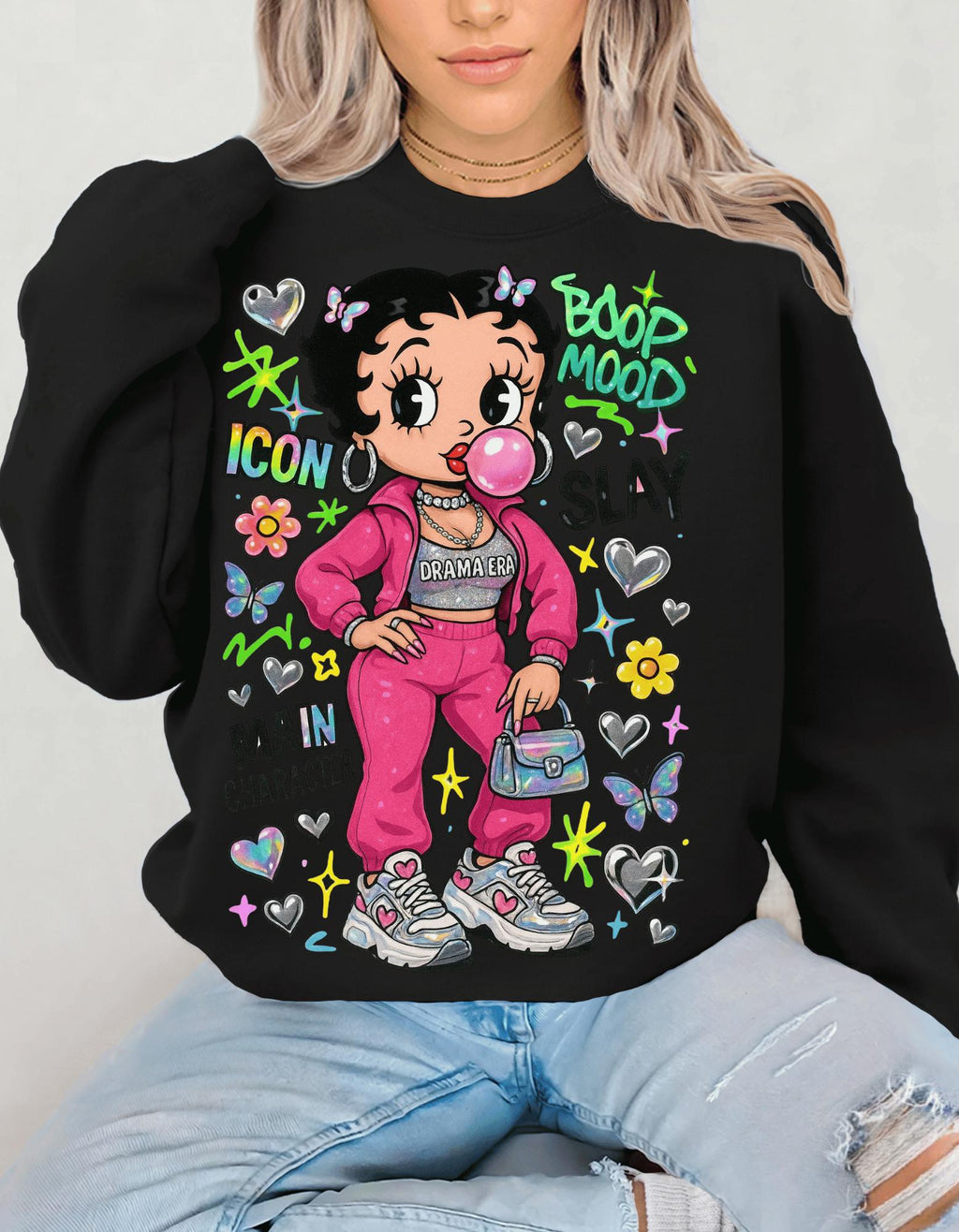 Trendy Crewneck Sweatshirt: Bold Character Design, Unisex Heavy Blend