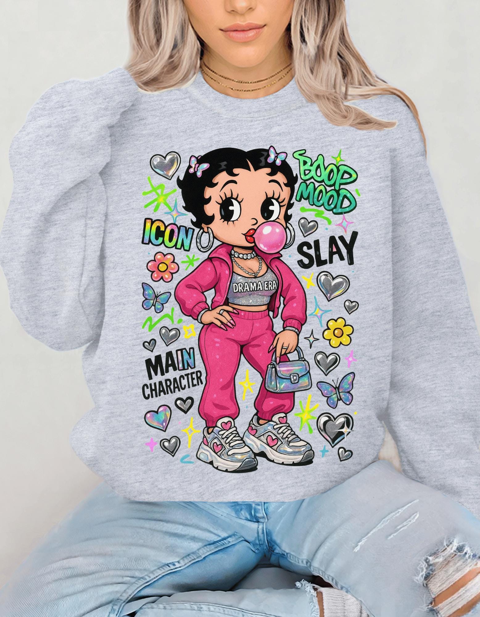 Trendy Crewneck Sweatshirt: Bold Character Design, Unisex Heavy Blend