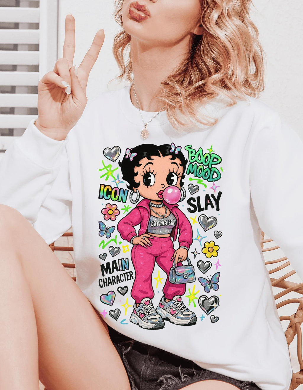 Trendy Crewneck Sweatshirt: Bold Character Design, Unisex Heavy Blend