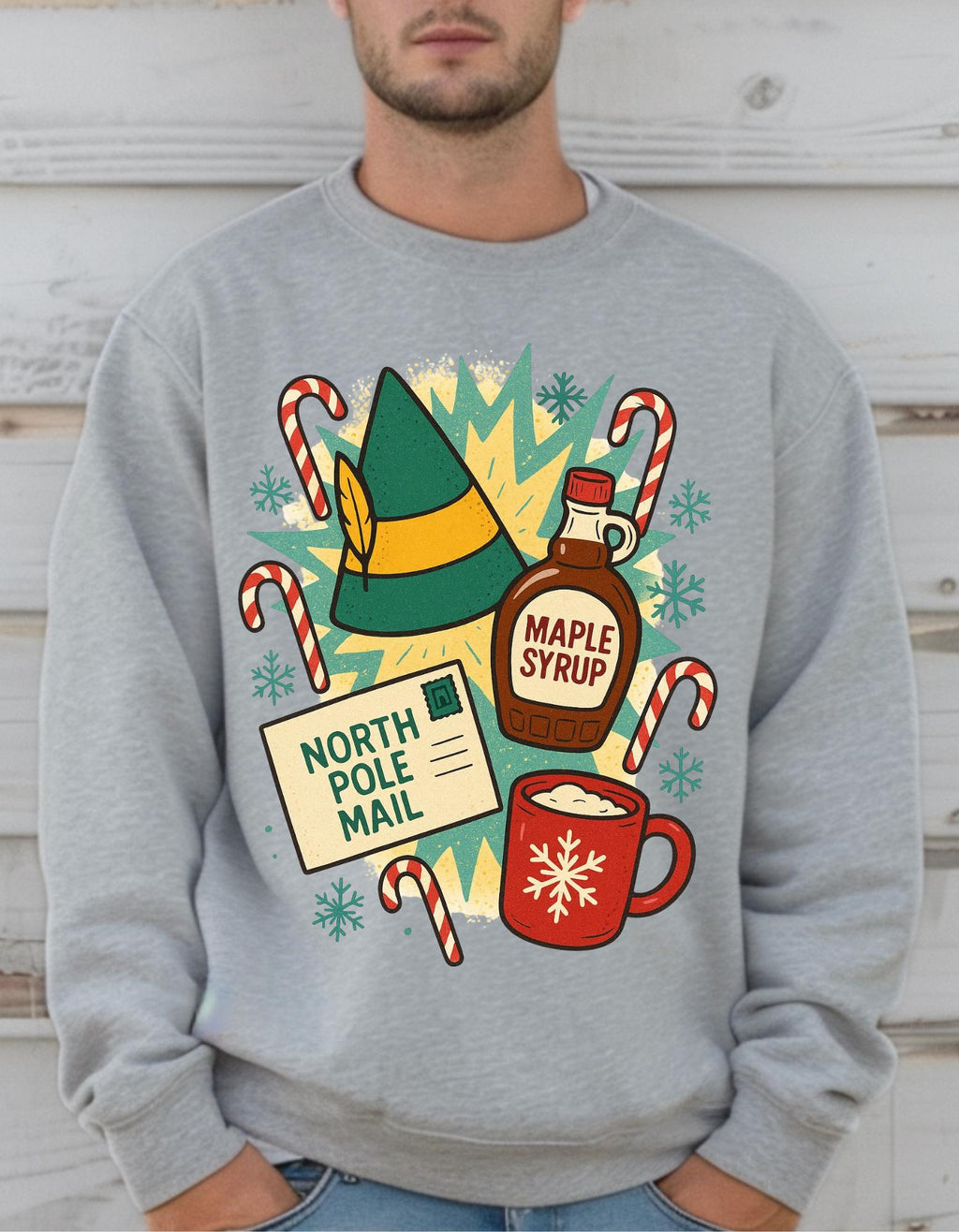 Elf Maple Syrup Crewneck Sweatshirt - Holiday Winter Apparel