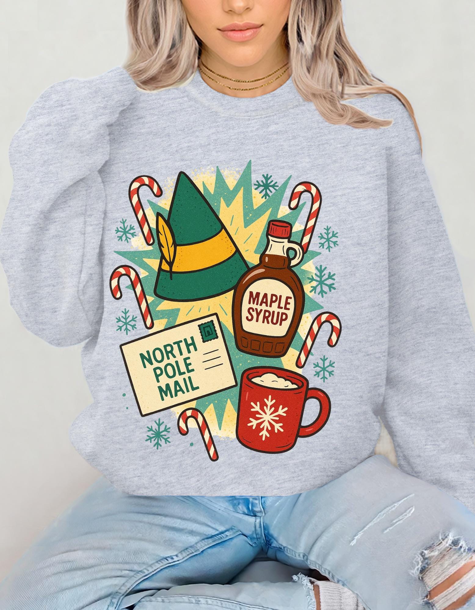 Elf Maple Syrup Crewneck Sweatshirt - Holiday Winter Apparel