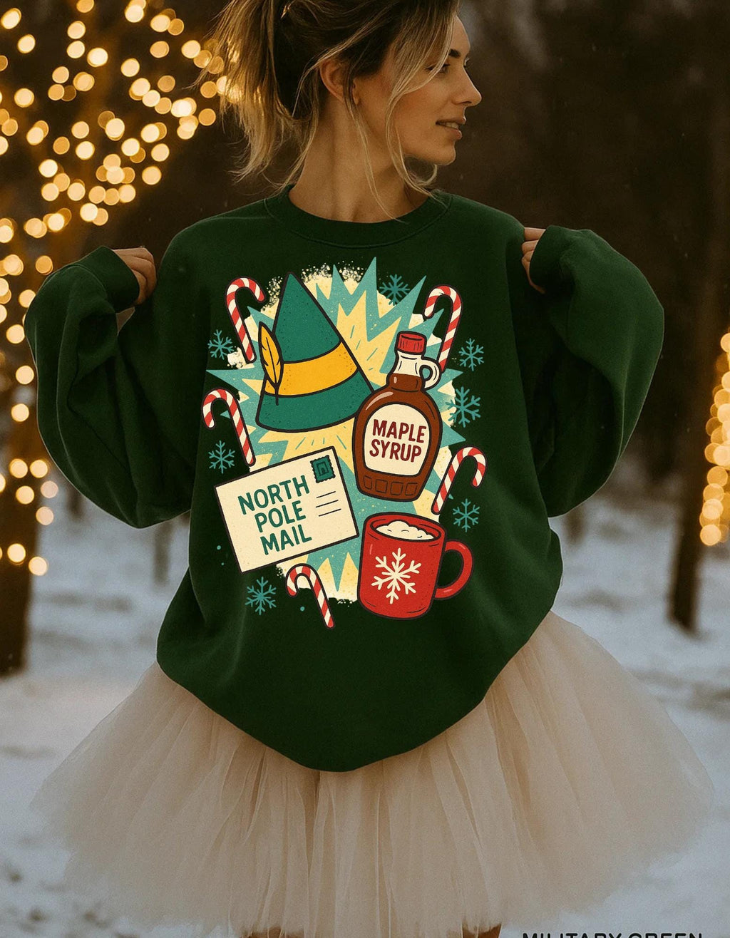 Elf Maple Syrup Crewneck Sweatshirt - Holiday Winter Apparel