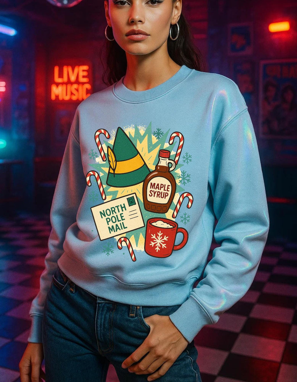 Elf Maple Syrup Crewneck Sweatshirt - Holiday Winter Apparel