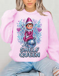 Whimsical Elf Shelf Queen Sweatshirt: Cozy Crewneck for Holiday Lounging and Festive Fashion